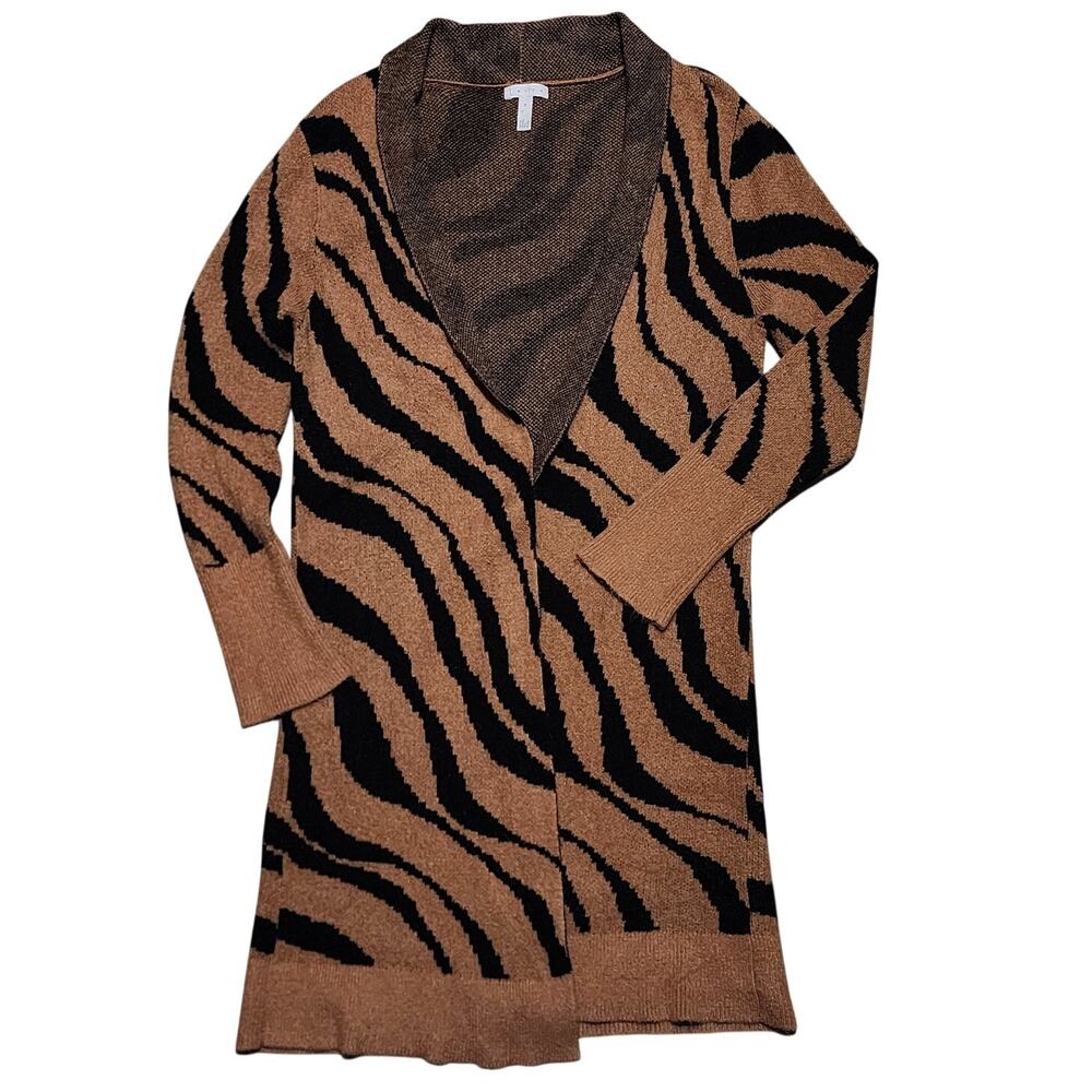 Leith Long Cardigan Sweater Long Sleeve Tiger Stripe Brown/Black Med Nordstrom